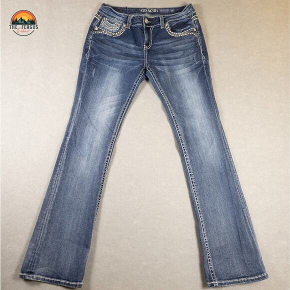 Grace In L.A. Bootcut Jeans Medium Wash Denim Embellished Pockets Women's Sz 31 - Picture 4 of 11